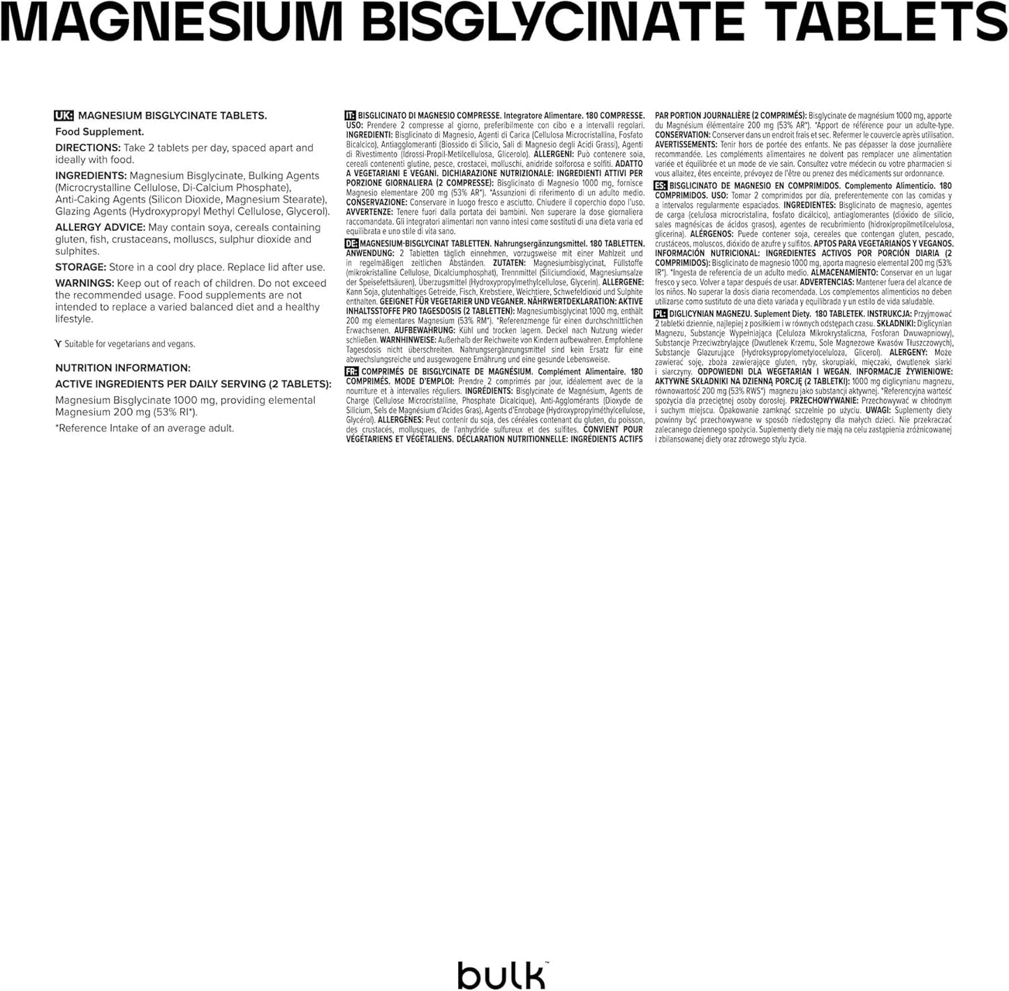 Bulk - Magnesium Bisgycinate - 180 Tablets